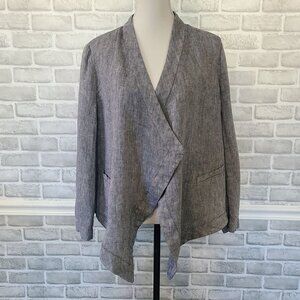 Coldwater Creek Linen Herringbone Tweed Open Front Jacket Classic Staple Lg